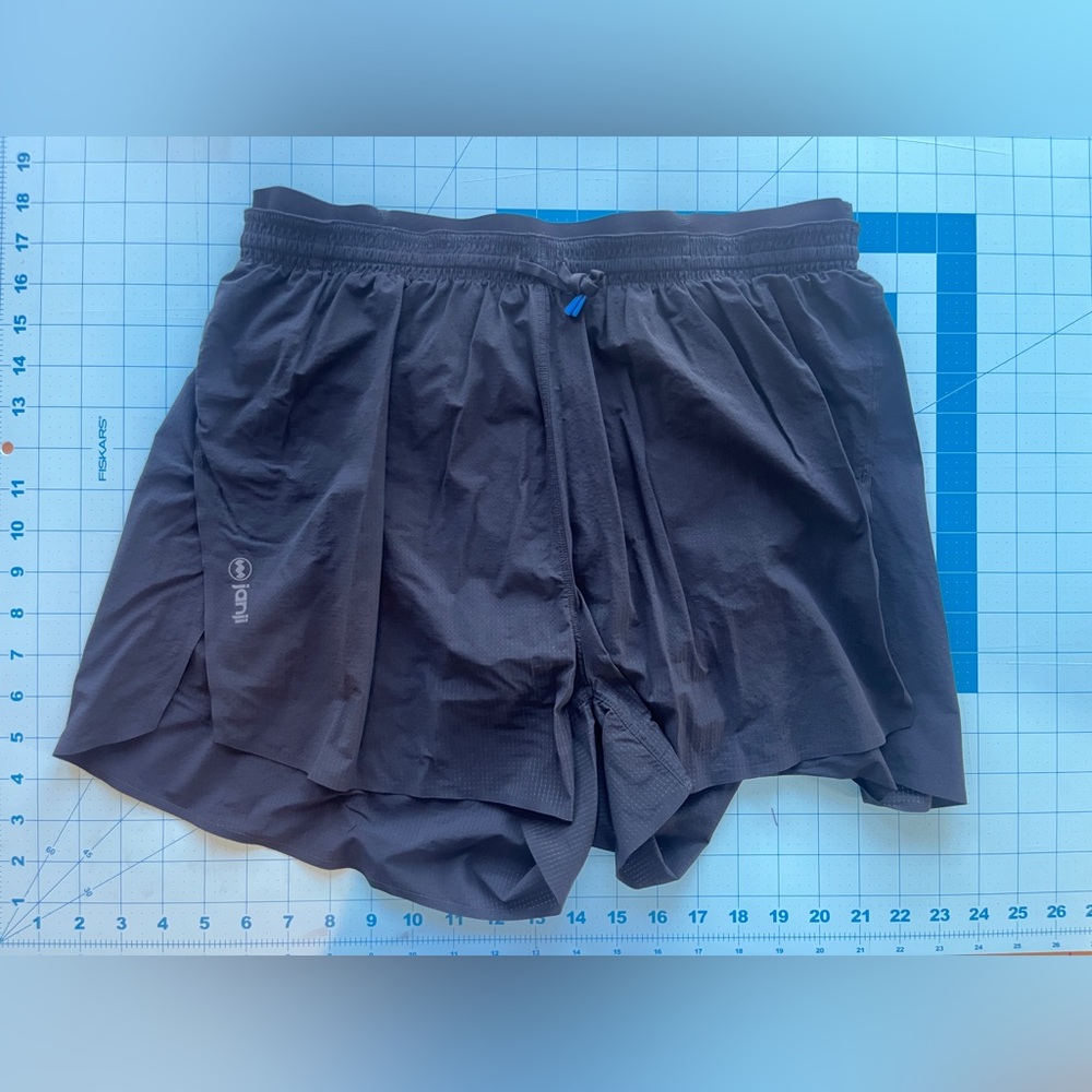 Janji Women's Athletic Shorts in Charcoal with Blue Drawcord